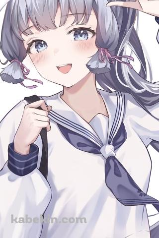 ピースをする神里綾華 / セーラー服 / かわいい / JK / 原神のAndroidの壁紙(320px x 480px) スマホ用