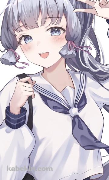 ピースをする神里綾華 / セーラー服 / かわいい / JK / 原神のAndroidの壁紙(360px x 592px) スマホ用
