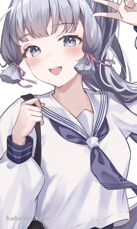 ピースをする神里綾華 / セーラー服 / かわいい / JK / 原神のAndroidの壁紙(480px x 800px) スマホ用