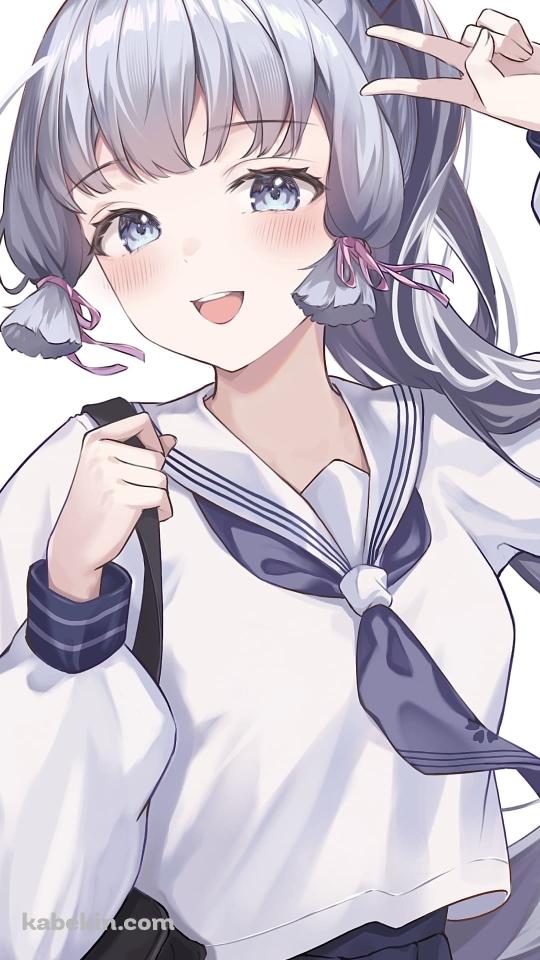 ピースをする神里綾華 / セーラー服 / かわいい / JK / 原神のAndroidの壁紙(540px x 960px) スマホ用