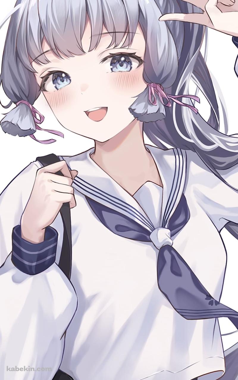 ピースをする神里綾華 / セーラー服 / かわいい / JK / 原神のAndroidの壁紙(800px x 1280px) スマホ用