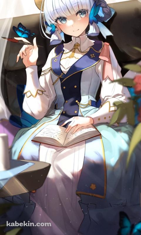 書き物をする神里綾華 / 花時に訪れた手紙 / 原神のAndroidの壁紙(480px x 800px) スマホ用