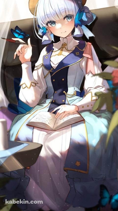 書き物をする神里綾華 / 花時に訪れた手紙 / 原神のAndroidの壁紙(480px x 854px) スマホ用