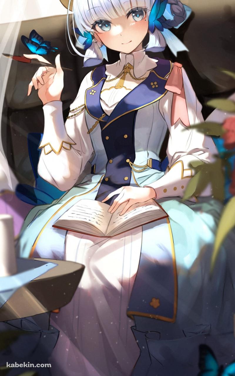 書き物をする神里綾華 / 花時に訪れた手紙 / 原神のAndroidの壁紙(800px x 1280px) スマホ用