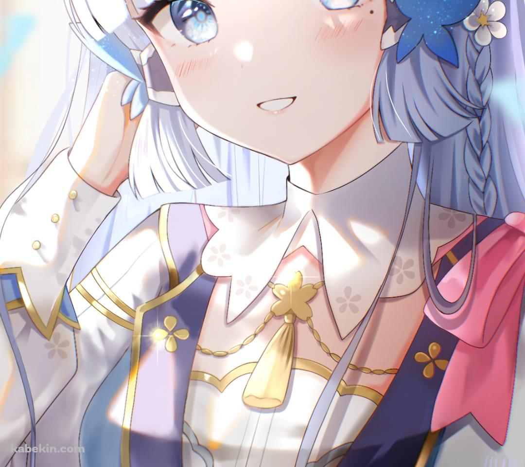 こちらに微笑む神里綾華 / 青い蝶の髪飾り / 原神のAndroidの壁紙(1080px x 960px) スマホ用