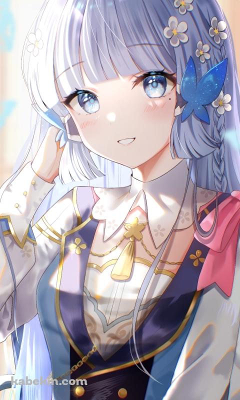 こちらに微笑む神里綾華 / 青い蝶の髪飾り / 原神のAndroidの壁紙(480px x 800px) スマホ用