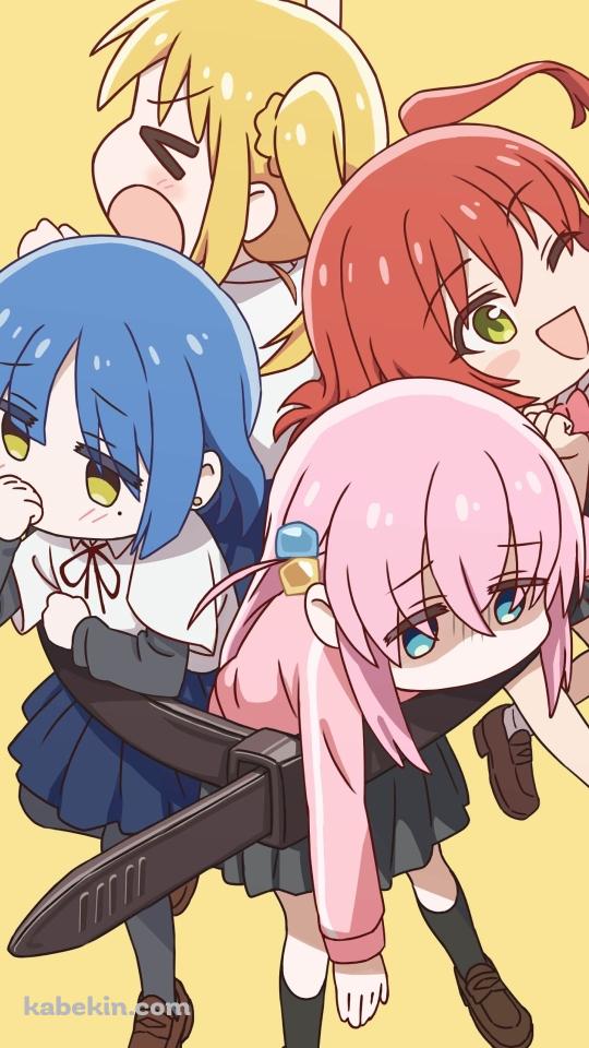 結束バンドでまとめられているかわいい後藤ひとり / 伊地知虹夏 / 喜多郁代 / 山田リョウ / 漫画 / ぼっち・ざ・ろっく! / ファンアート / イラストのAndroidの壁紙(540px x 960px) スマホ用