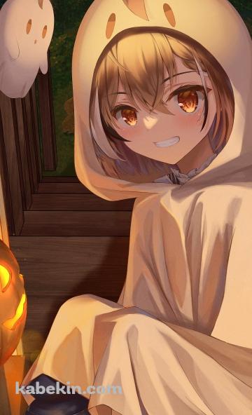 お化けの着ぐるみを着ているかわいい七詩ムメイ / ぶーめい / ホロライブ / バーチャルYouTuber / ファンアート / イラストのAndroidの壁紙(360px x 592px) スマホ用