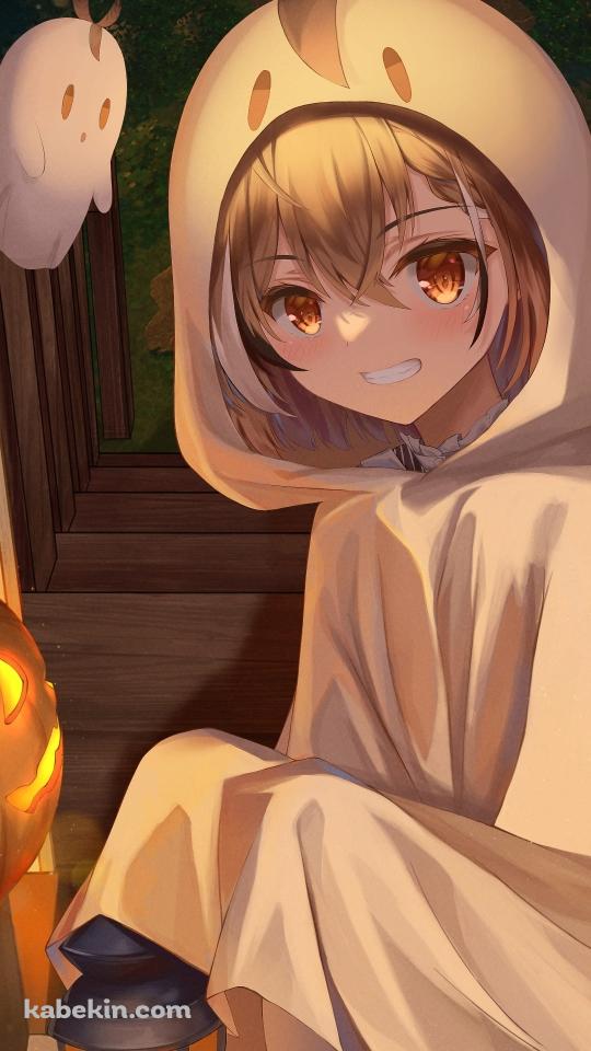 お化けの着ぐるみを着ているかわいい七詩ムメイ / ぶーめい / ホロライブ / バーチャルYouTuber / ファンアート / イラストのAndroidの壁紙(540px x 960px) スマホ用