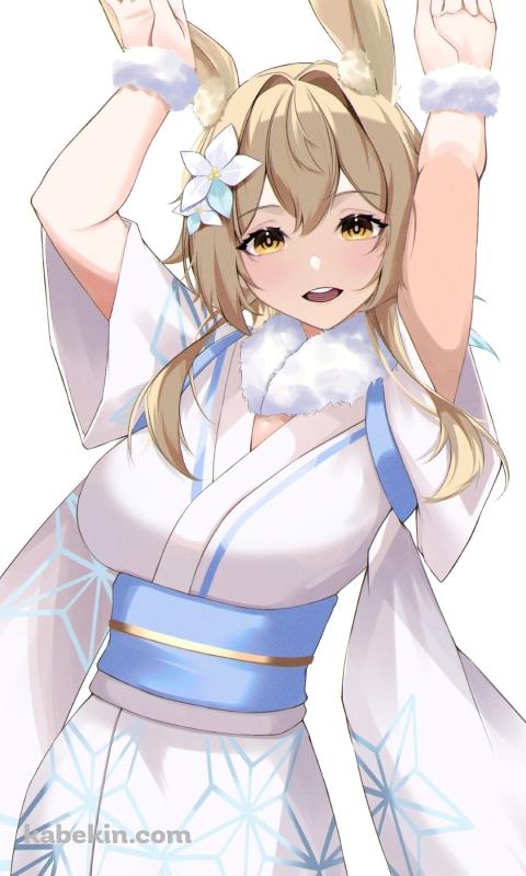 兎のポーズをする白い着物を着た蛍 / 原神のAndroidの壁紙(480px x 800px) スマホ用