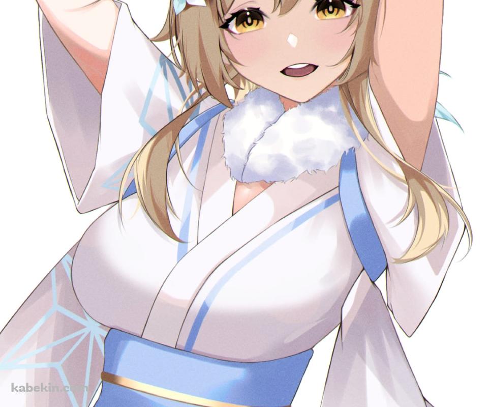 兎のポーズをする白い着物を着た蛍 / 原神のAndroidの壁紙(960px x 800px) スマホ用