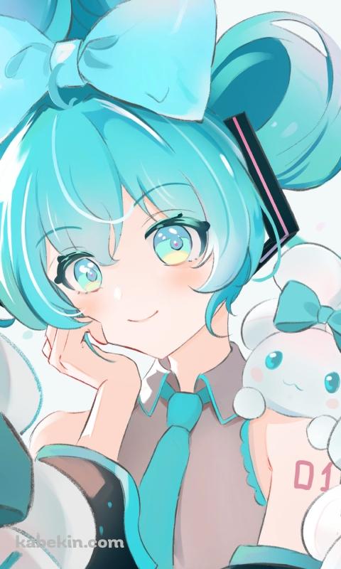 大きなリボンをつけたかわいい初音ミク / シナモク / シナモロール / ボカロ / ボーカロイド / ファンアート / イラストのAndroidの壁紙(480px x 800px) スマホ用