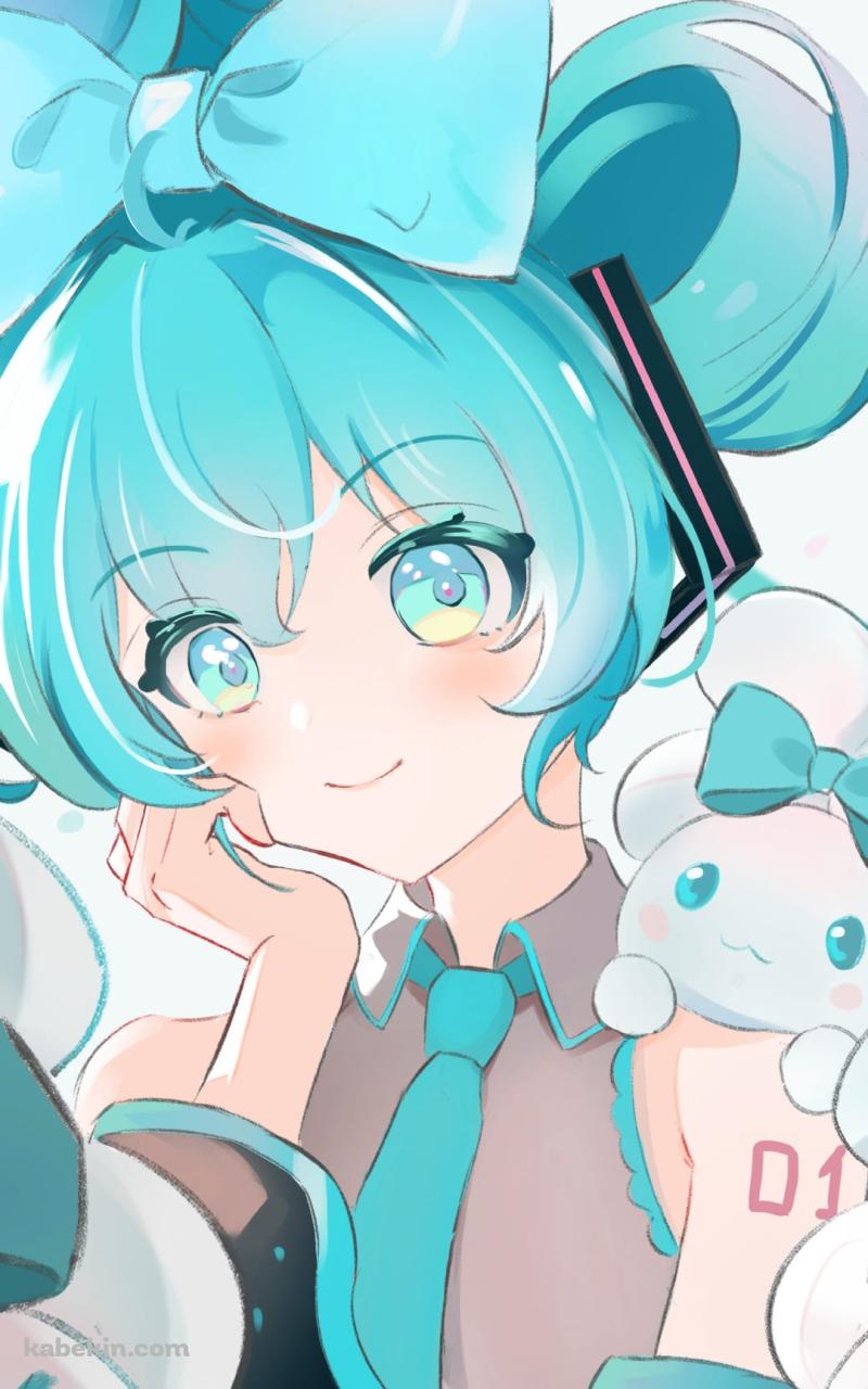 大きなリボンをつけたかわいい初音ミク / シナモク / シナモロール / ボカロ / ボーカロイド / ファンアート / イラストのAndroidの壁紙(800px x 1280px) スマホ用