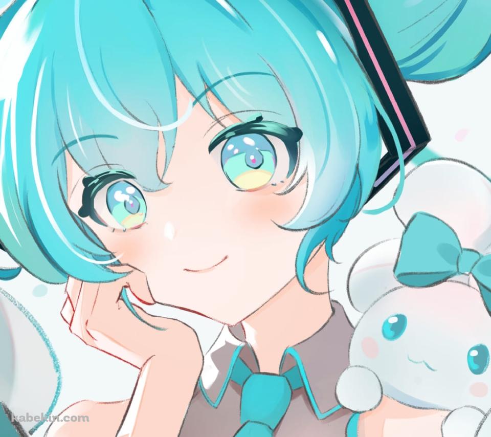 大きなリボンをつけたかわいい初音ミク / シナモク / シナモロール / ボカロ / ボーカロイド / ファンアート / イラストのAndroidの壁紙(960px x 854px) スマホ用