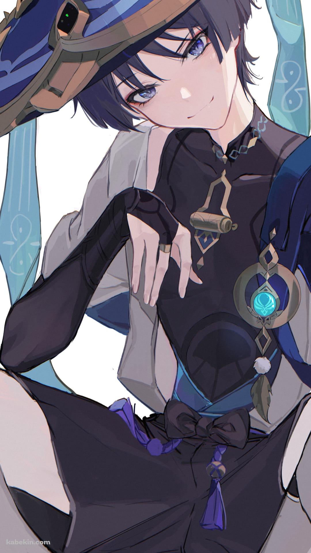 座ってこちらの微笑むスカラマシュ / 放浪者 / 開脚 / 原神のAndroidの壁紙(1080px x 1920px) スマホ用