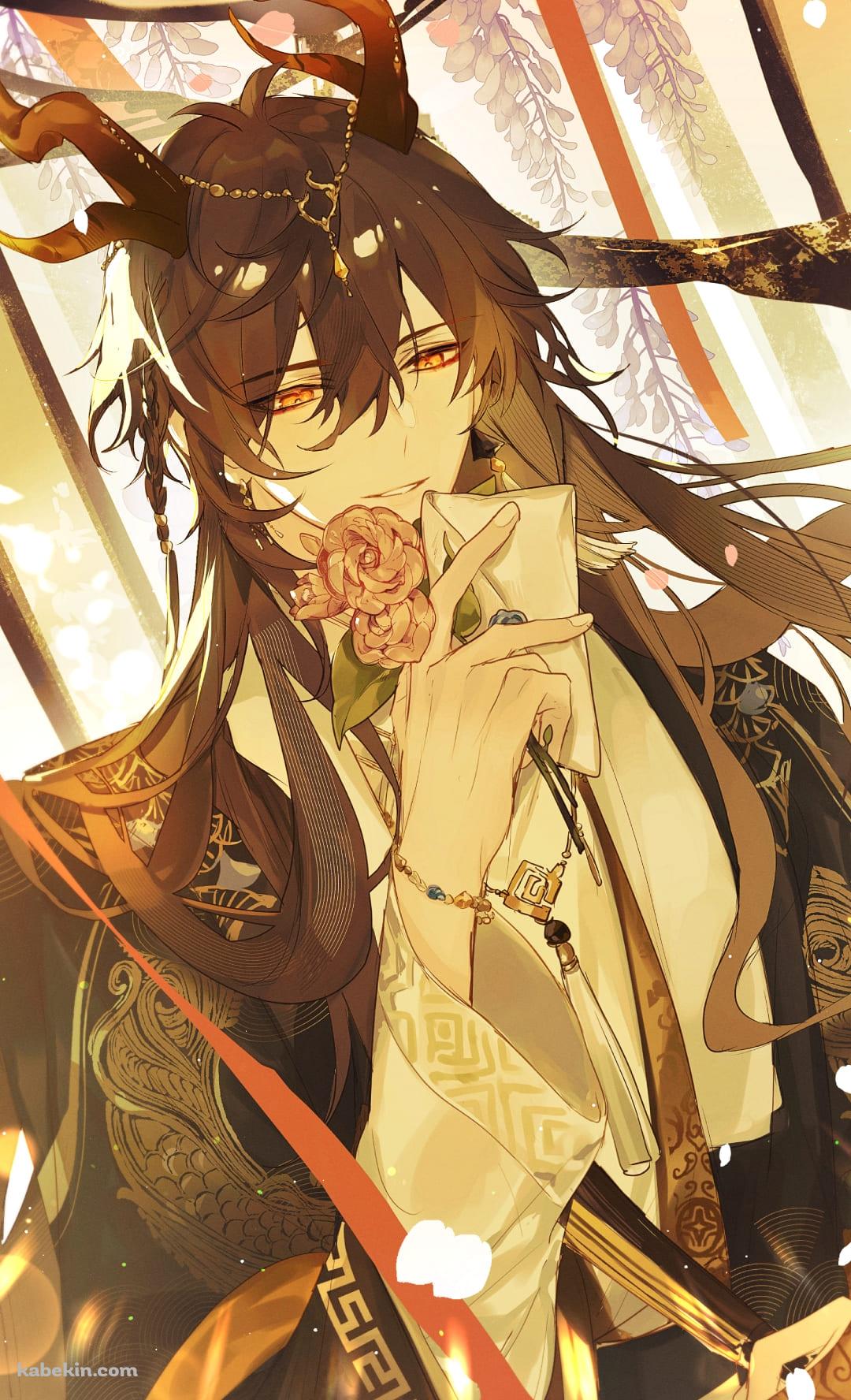 手紙とピンクの薔薇を持つ鍾離 / 原神のAndroidの壁紙(1080px x 1776px) スマホ用