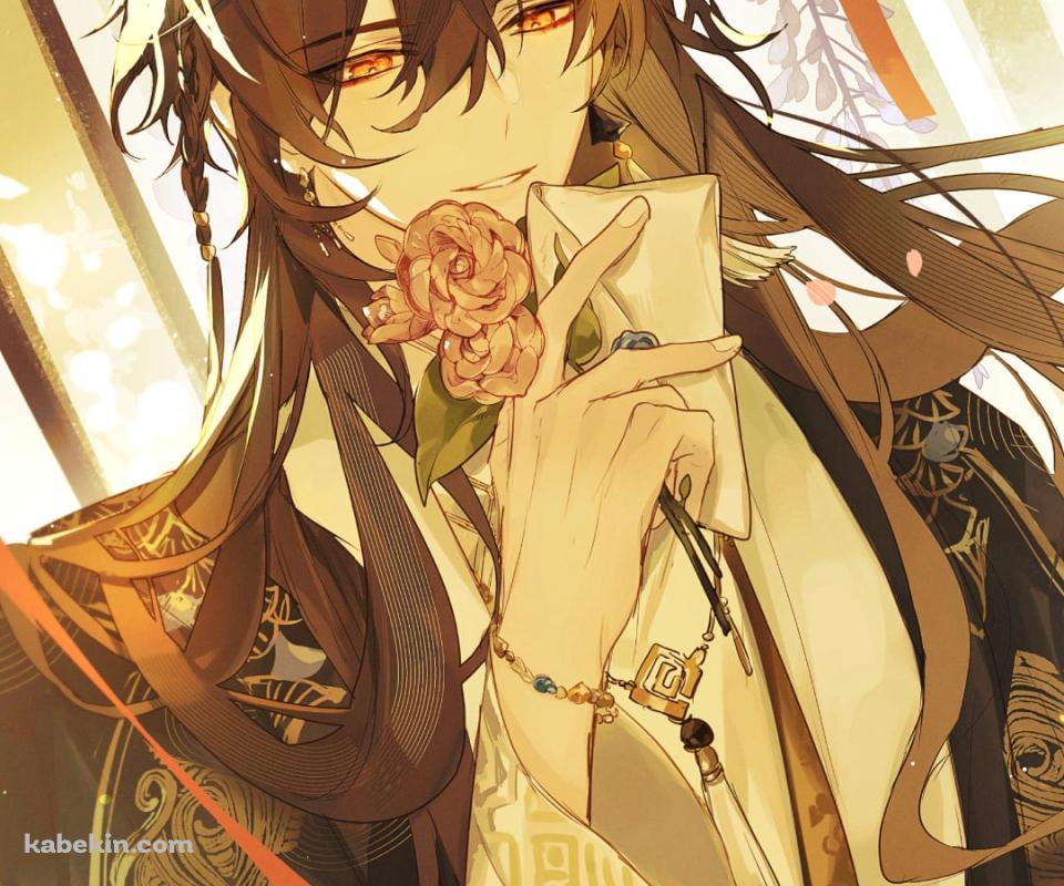 手紙とピンクの薔薇を持つ鍾離 / 原神のAndroidの壁紙(960px x 800px) スマホ用