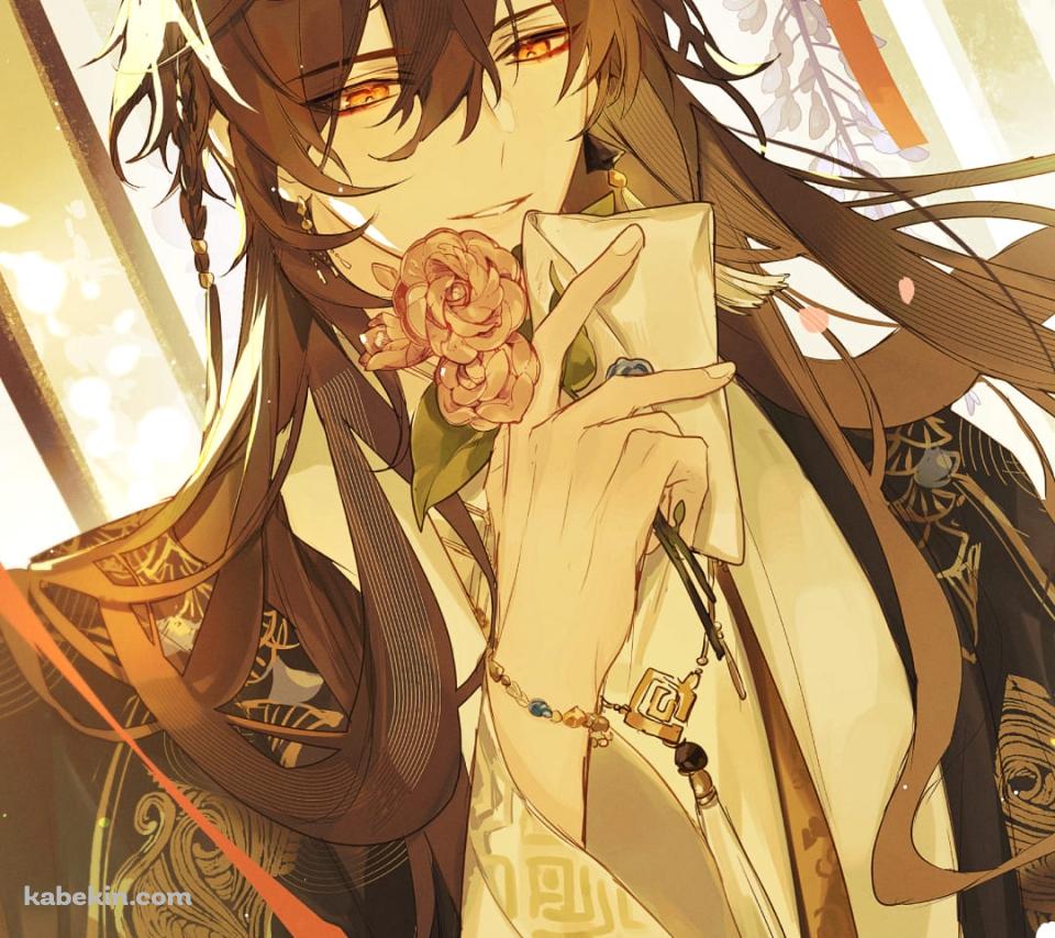 手紙とピンクの薔薇を持つ鍾離 / 原神のAndroidの壁紙(960px x 854px) スマホ用