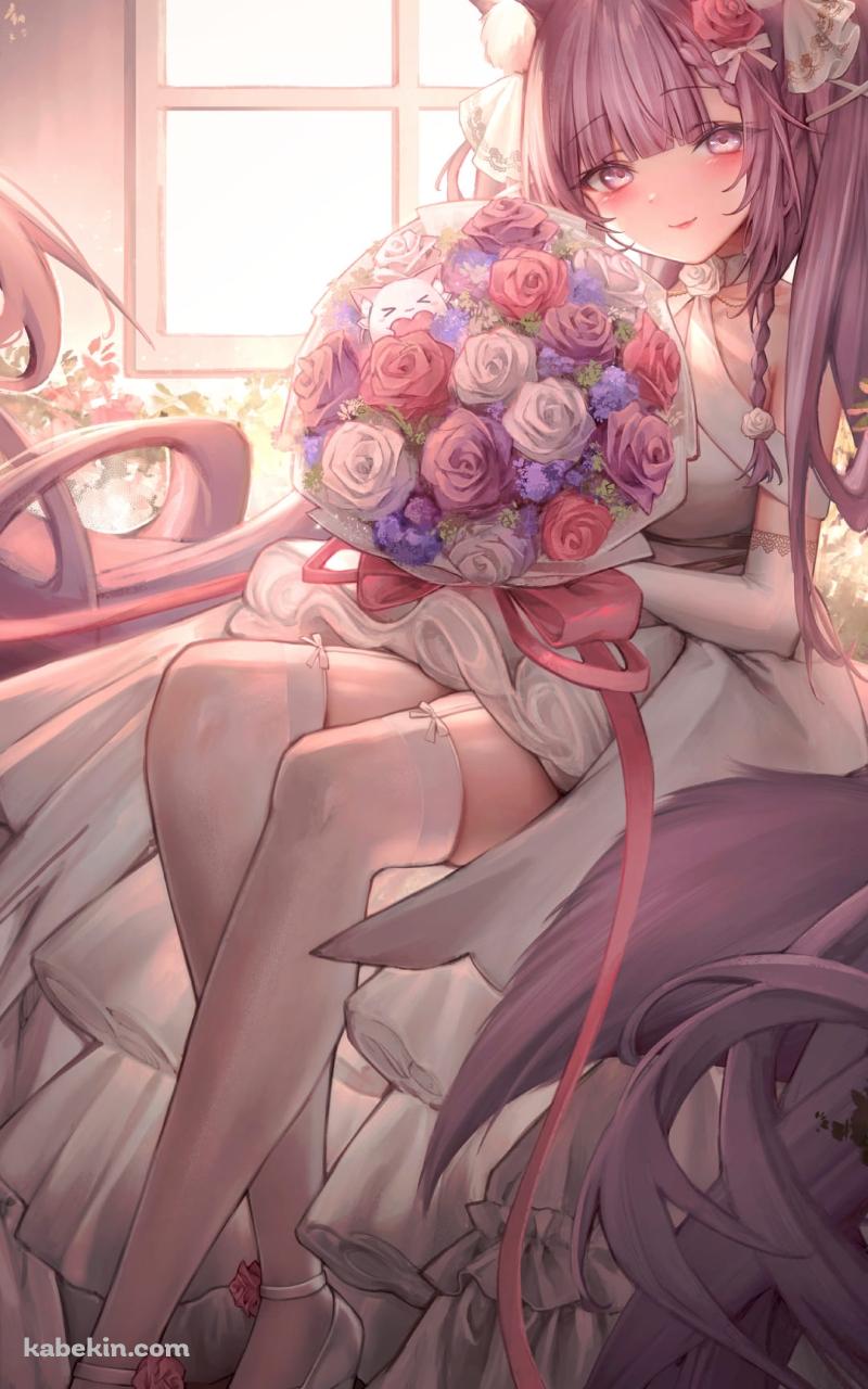 薔薇の花束を持つ綺麗な久遠たま QuonTama バーチャルyoutuber / ファンアート / イラストのAndroidの壁紙(800px x 1280px) スマホ用