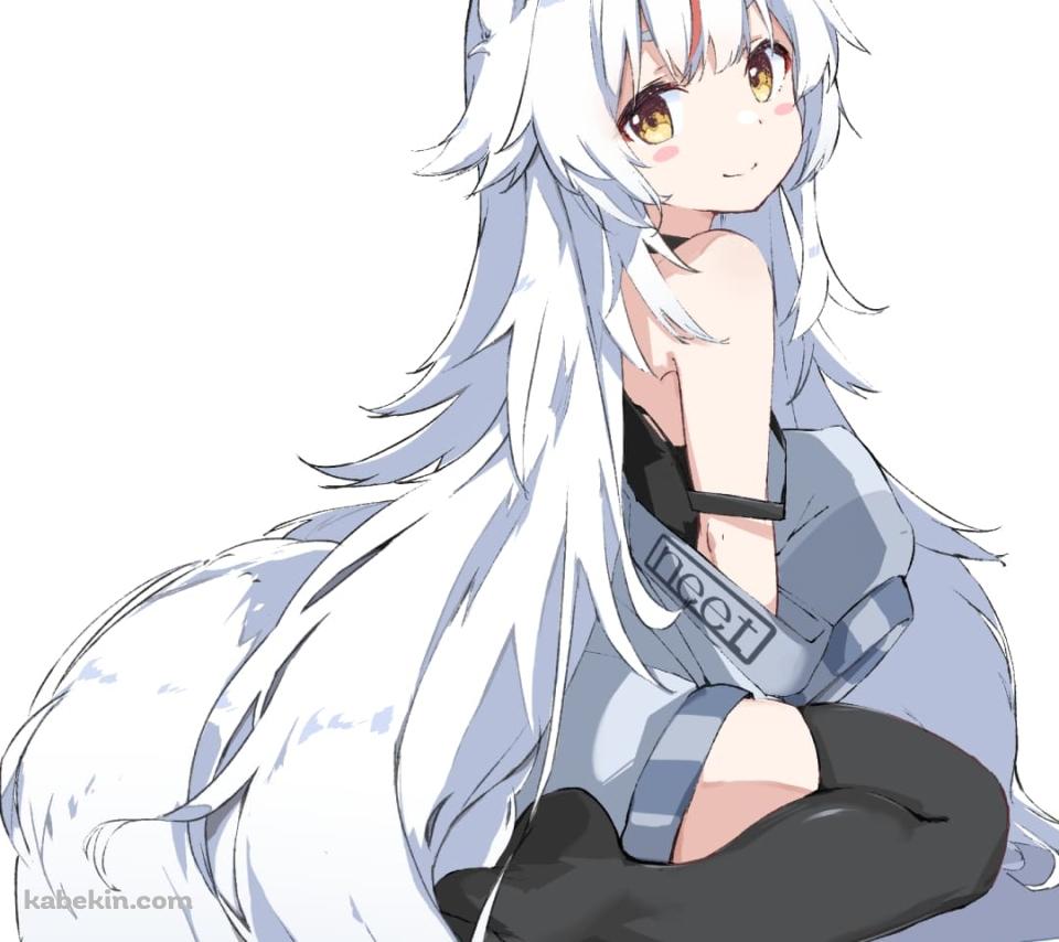 座ってこちらを見るかわいい神狐かな / バーチャルYouTuber / ファンアート / イラストのAndroidの壁紙(960px x 854px) スマホ用