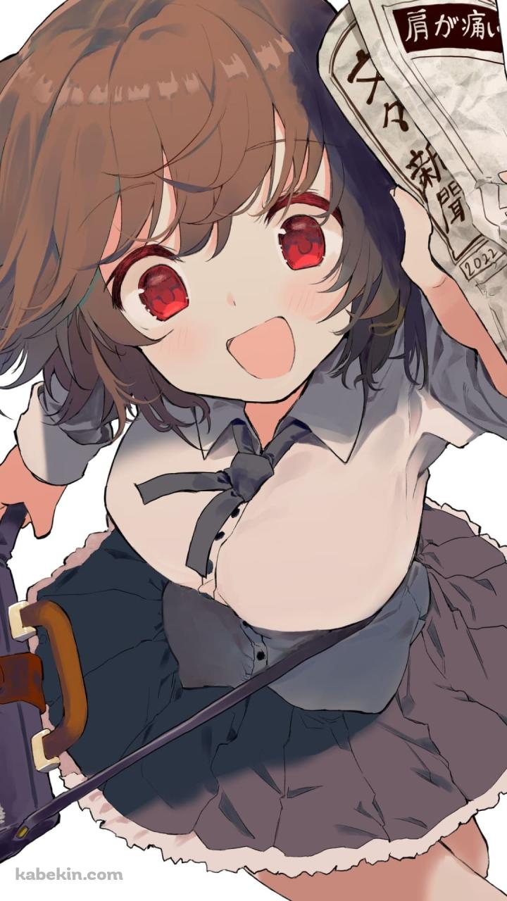 新聞を持って走る射命丸文 / 肩が痛い / 東方 / ファンアート / イラストのAndroidの壁紙(720px x 1280px) スマホ用