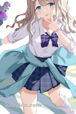 顔に手をあてる芹沢あさひ / セーラー服 / アイドルマスター シャイニーカラーズ / ファンアート / イラストのAndroidの壁紙(320px x 480px) スマホ用