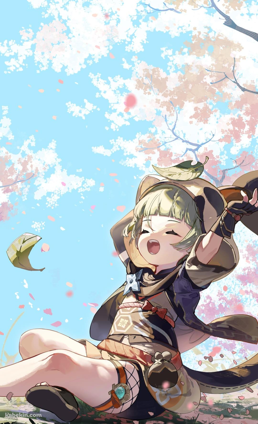 桜の木の下で伸びをするかわいい早柚 / 原神のAndroidの壁紙(1080px x 1776px) スマホ用