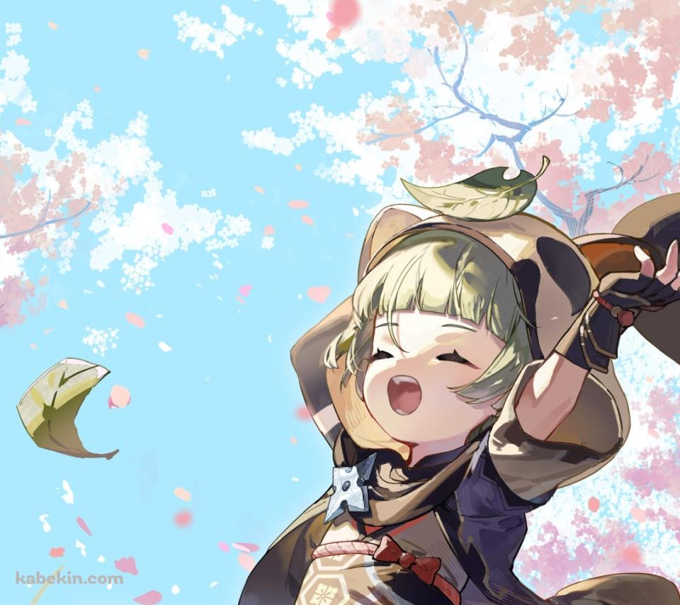 桜の木の下で伸びをするかわいい早柚 / 原神のAndroidの壁紙(960px x 854px) スマホ用