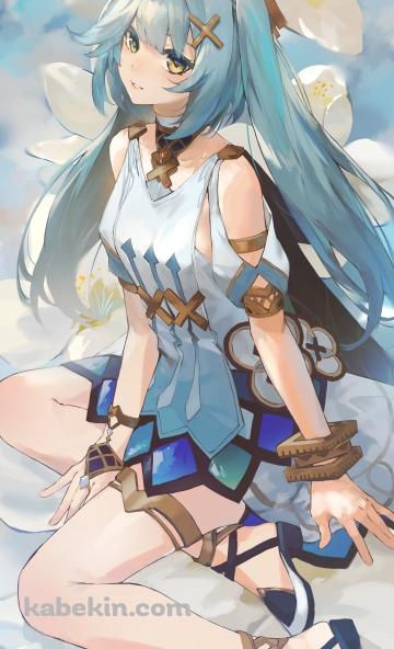 白い花の上に座るかわいいファルザン / 原神のAndroidの壁紙(360px x 592px) スマホ用