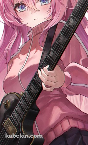 黒いギターを弾く後藤ひとり / 斜め下からのアングル / ぼっち・ざ・ろっく! / ファンアート / イラストのAndroidの壁紙(360px x 592px) スマホ用