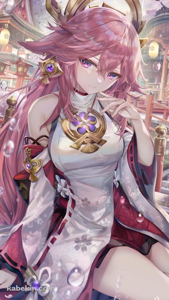 楼閣と桜と八重神子 / 原神のAndroidの壁紙(540px x 960px) スマホ用