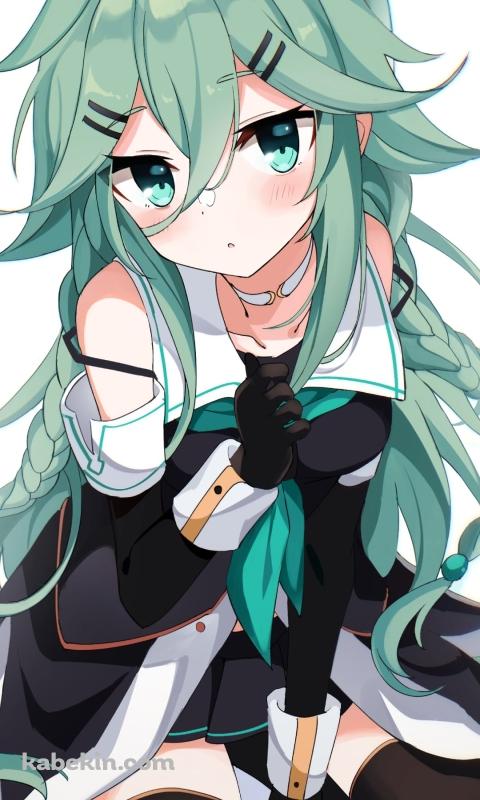 座っているかわいい山風 / 艦隊これくしょん / ファンアート / イラストのAndroidの壁紙(480px x 800px) スマホ用