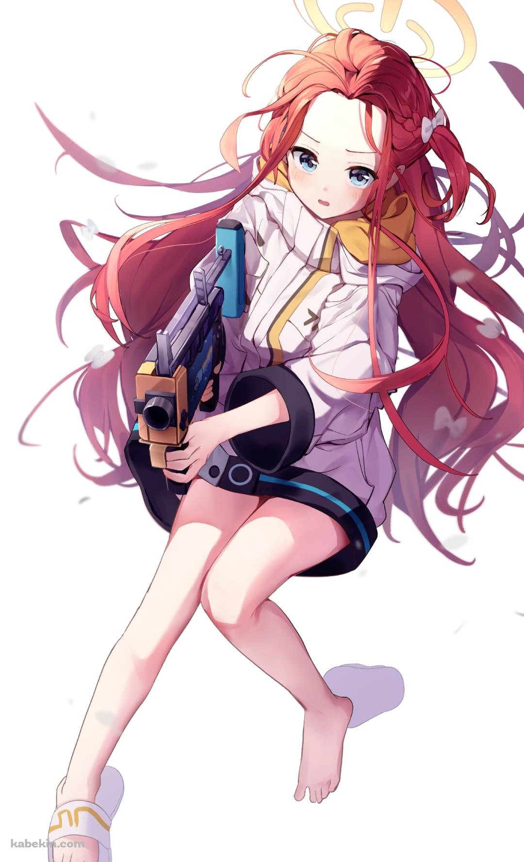 銃をかまえる花岡ユズ / ブルアカ / ブルーアーカイブ / ファンアート / イラストのAndroidの壁紙(1080px x 1776px) スマホ用