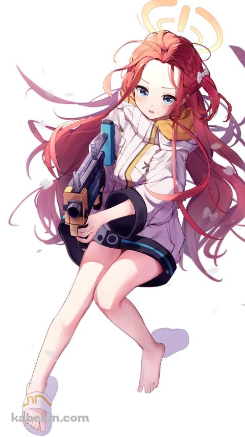 銃をかまえる花岡ユズ / ブルアカ / ブルーアーカイブ / ファンアート / イラストのAndroidの壁紙(480px x 854px) スマホ用