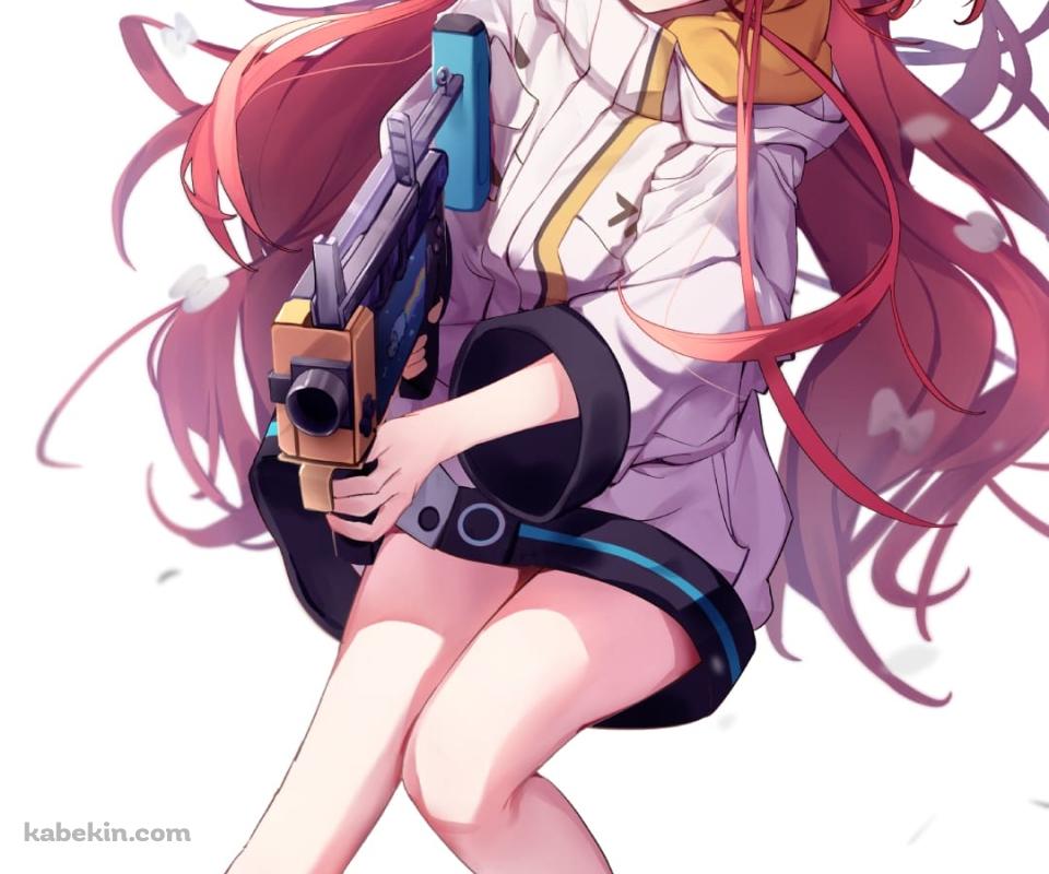 銃をかまえる花岡ユズ / ブルアカ / ブルーアーカイブ / ファンアート / イラストのAndroidの壁紙(960px x 800px) スマホ用