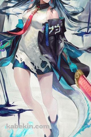 赤い剣を持つシー / アークナイツ / ファンアート / イラストのAndroidの壁紙(320px x 480px) スマホ用