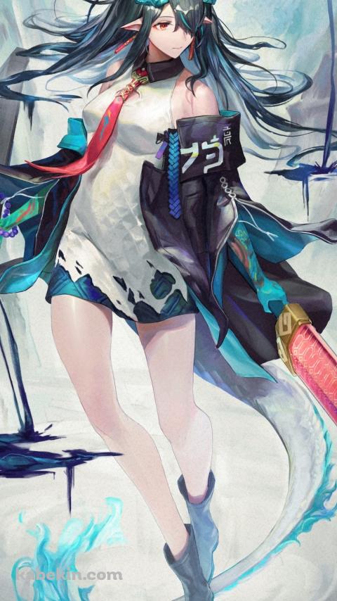 赤い剣を持つシー / アークナイツ / ファンアート / イラストのAndroidの壁紙(480px x 854px) スマホ用