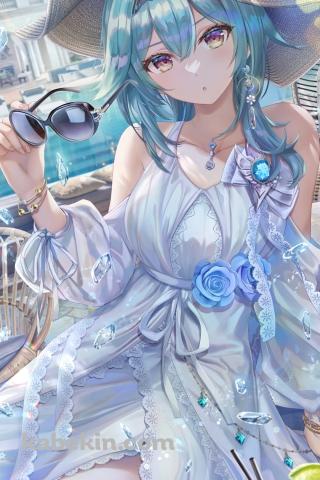 バカンス中のエウルア・ローレンス / 原神のAndroidの壁紙(320px x 480px) スマホ用