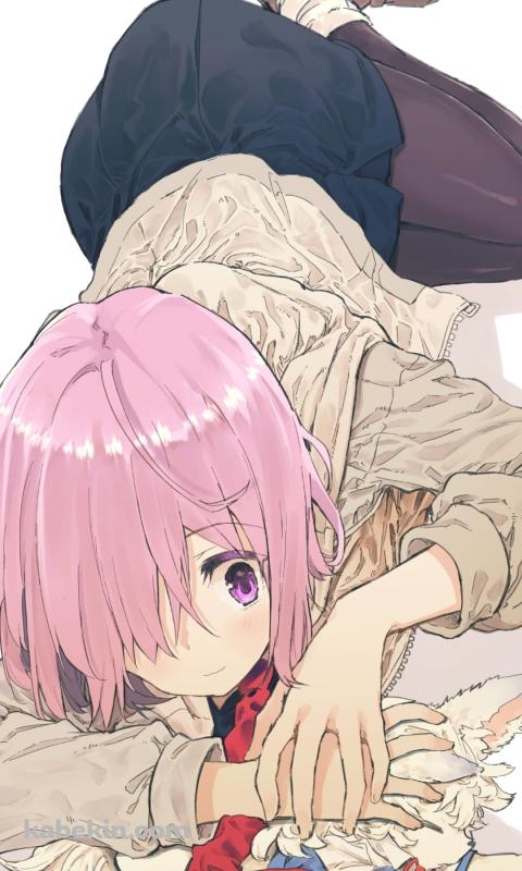 フォウをなでるマシュ・キリエライト / fate/grand order / ファンアート / イラストのAndroidの壁紙(480px x 800px) スマホ用