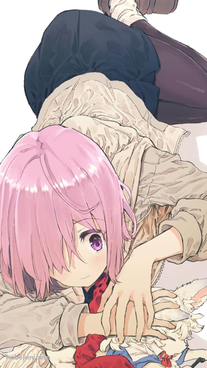 フォウをなでるマシュ・キリエライト / fate/grand order / ファンアート / イラストのAndroidの壁紙(720px x 1280px) スマホ用
