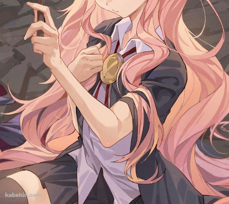 女の子座りをするかわいいルイズ・フランソワーズ・ル・ブラン・ド・ラ・ヴァリエール / ゼロの使い魔 / ファンアート / イラストのAndroidの壁紙(960px x 854px) スマホ用