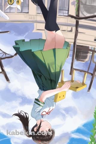 水たまりに反射する岩戸鈴芽 / すずめの椅子 / ダイジン / すずめの戸締まり / ファンアート / イラストのAndroidの壁紙(320px x 480px) スマホ用
