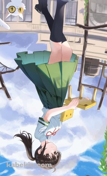 水たまりに反射する岩戸鈴芽 / すずめの椅子 / ダイジン / すずめの戸締まり / ファンアート / イラストのAndroidの壁紙(360px x 592px) スマホ用