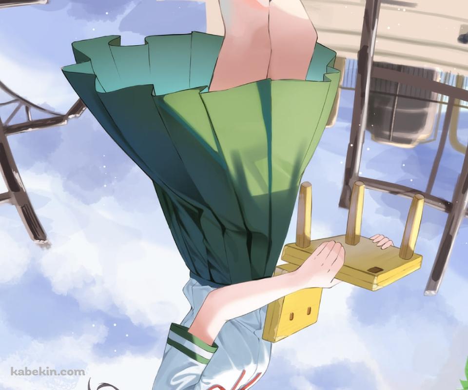 水たまりに反射する岩戸鈴芽 / すずめの椅子 / ダイジン / すずめの戸締まり / ファンアート / イラストのAndroidの壁紙(960px x 800px) スマホ用