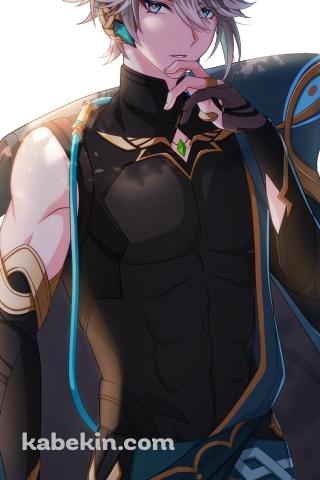口元に指をあてこちらを見つめるアルハイゼン / 原神のAndroidの壁紙(320px x 480px) スマホ用