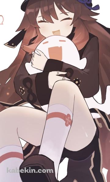 幽霊を抱きしめる笑顔の胡桃 / 原神のAndroidの壁紙(360px x 592px) スマホ用