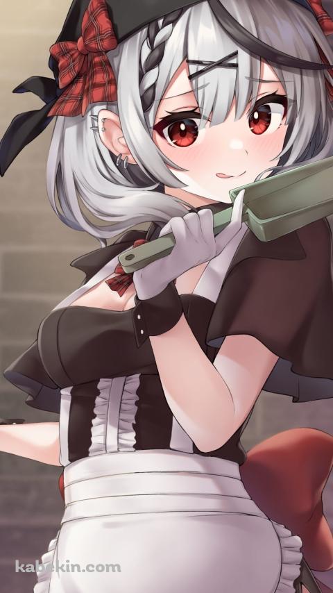 ちりとりを持って掃除をする沙花叉クロヱ（さかまたくろえ） / ホロライブ / バーチャルYouTuberのAndroidの壁紙(480px x 854px) スマホ用