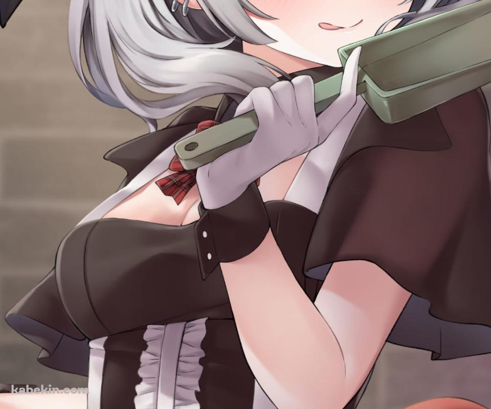 ちりとりを持って掃除をする沙花叉クロヱ（さかまたくろえ） / ホロライブ / バーチャルYouTuberのAndroidの壁紙(960px x 800px) スマホ用