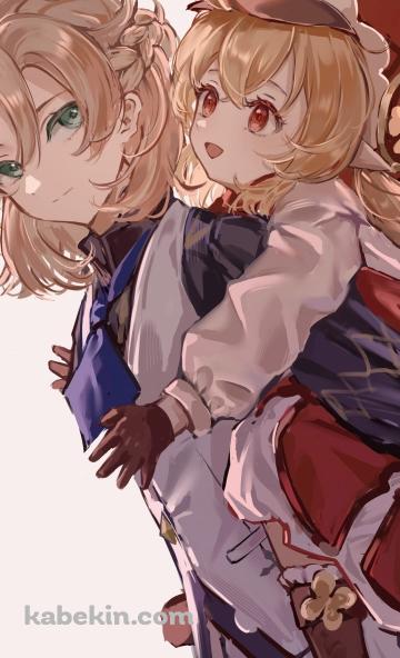 クレーをおんぶするアルベド / 原神のAndroidの壁紙(360px x 592px) スマホ用