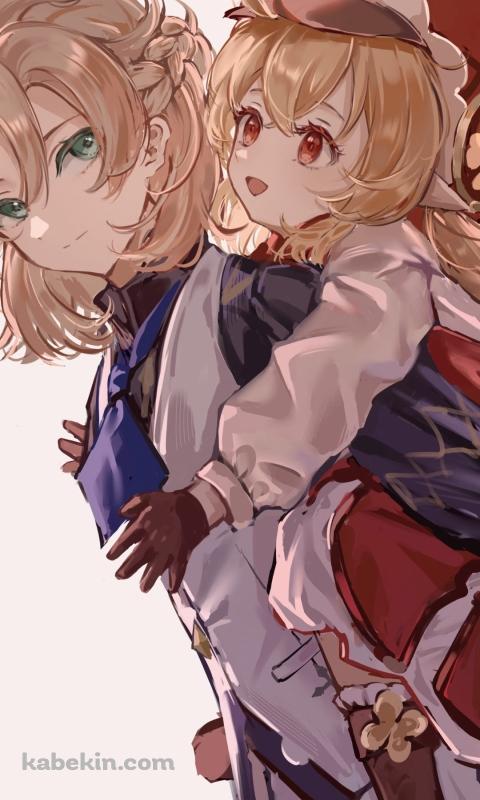 クレーをおんぶするアルベド / 原神のAndroidの壁紙(480px x 800px) スマホ用